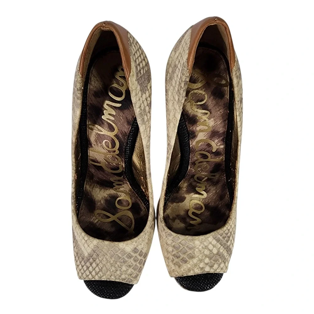 Sam Edelman Snakeskin Tacoma Platform Pumps sz 4.5 Peep Toe High Heel 4.75
